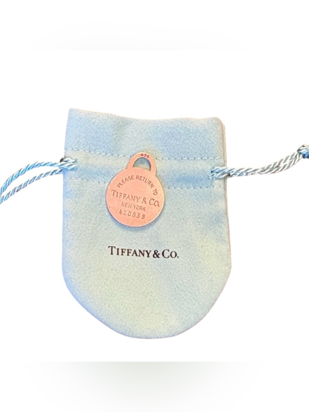 TIFFANY & CO. Please Return To TCO, .925 Sterling Round Tag Charm Only w/pouch